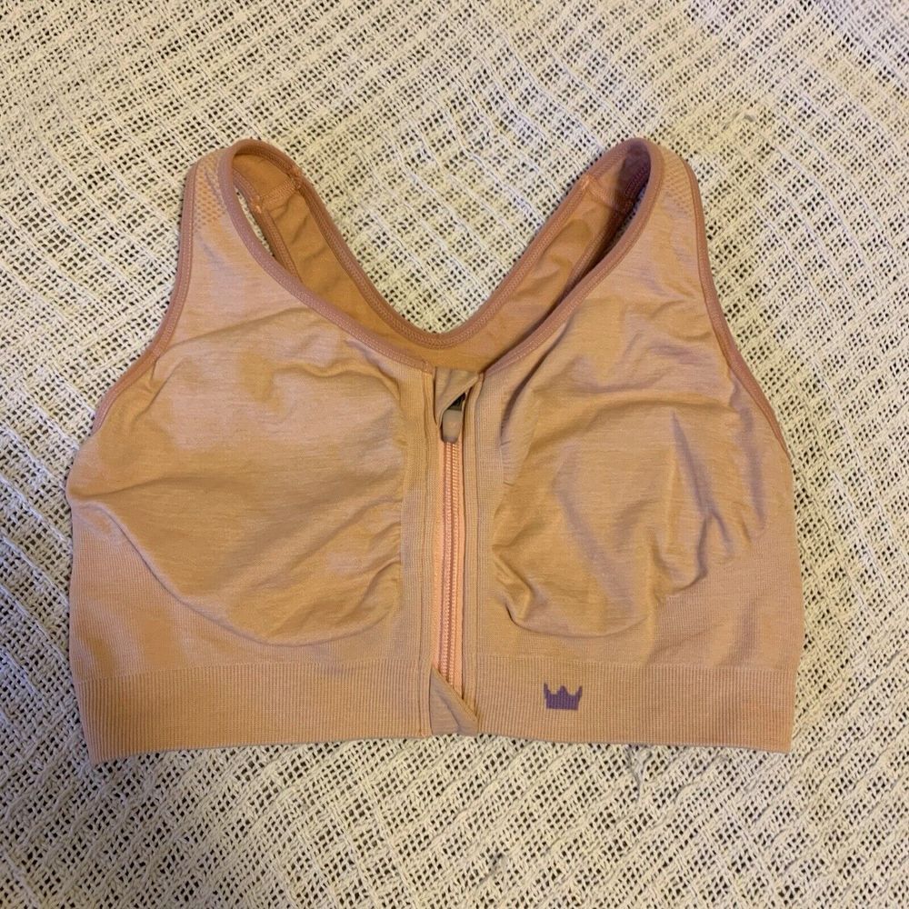 Shefit (XS/S) Sports Bra - Pink Zipper Front Racer Back Athletic Supportive